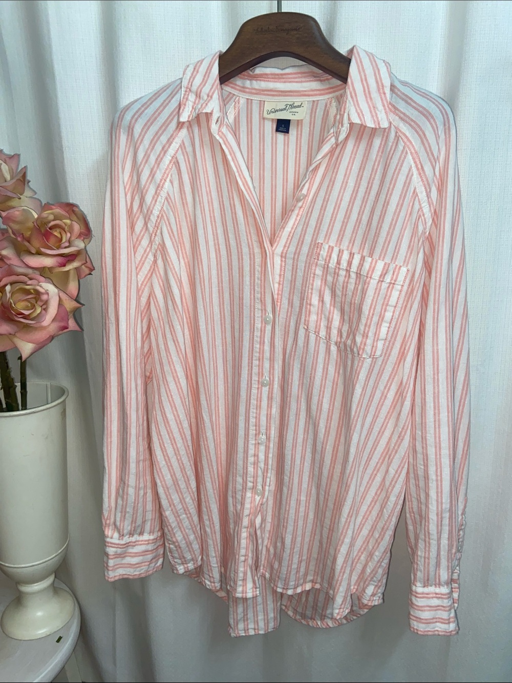 Pink White Striped Linen Button-Down Oversized Shirt